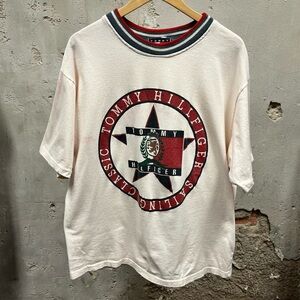 Tommy Hilfiger Vintage 90s Star Logo Contrast Trim USA Made T-Shirt 2XL XXL 2X